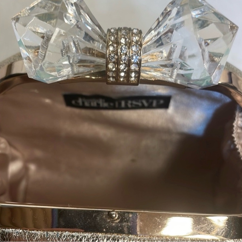 RSVP/Charming Charlie Metallic Gold Clutch with crossbody strap - Picture 9 of 13